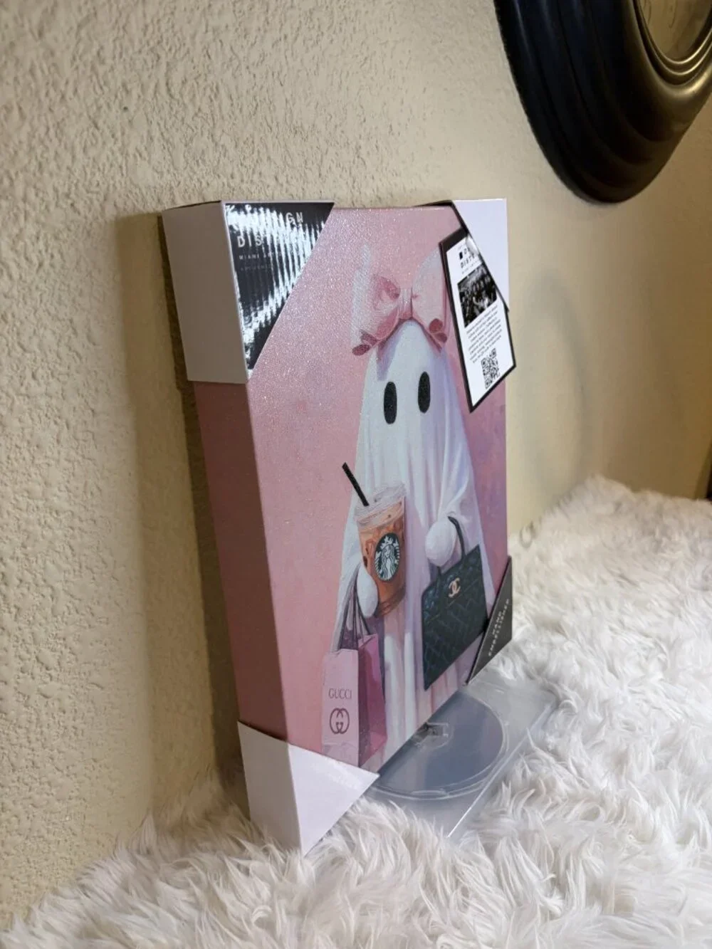 Ghost Fashionista Pink Halloween Canvas Wall Art 11x14 Glitter